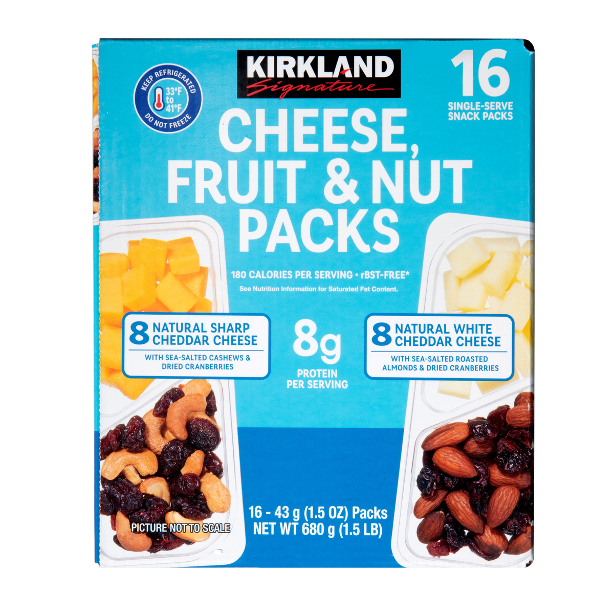 Kirkland Signature Cheese, Fruit & Nut Snack Packs, Variety Pack, 1.5 oz, 16 ct