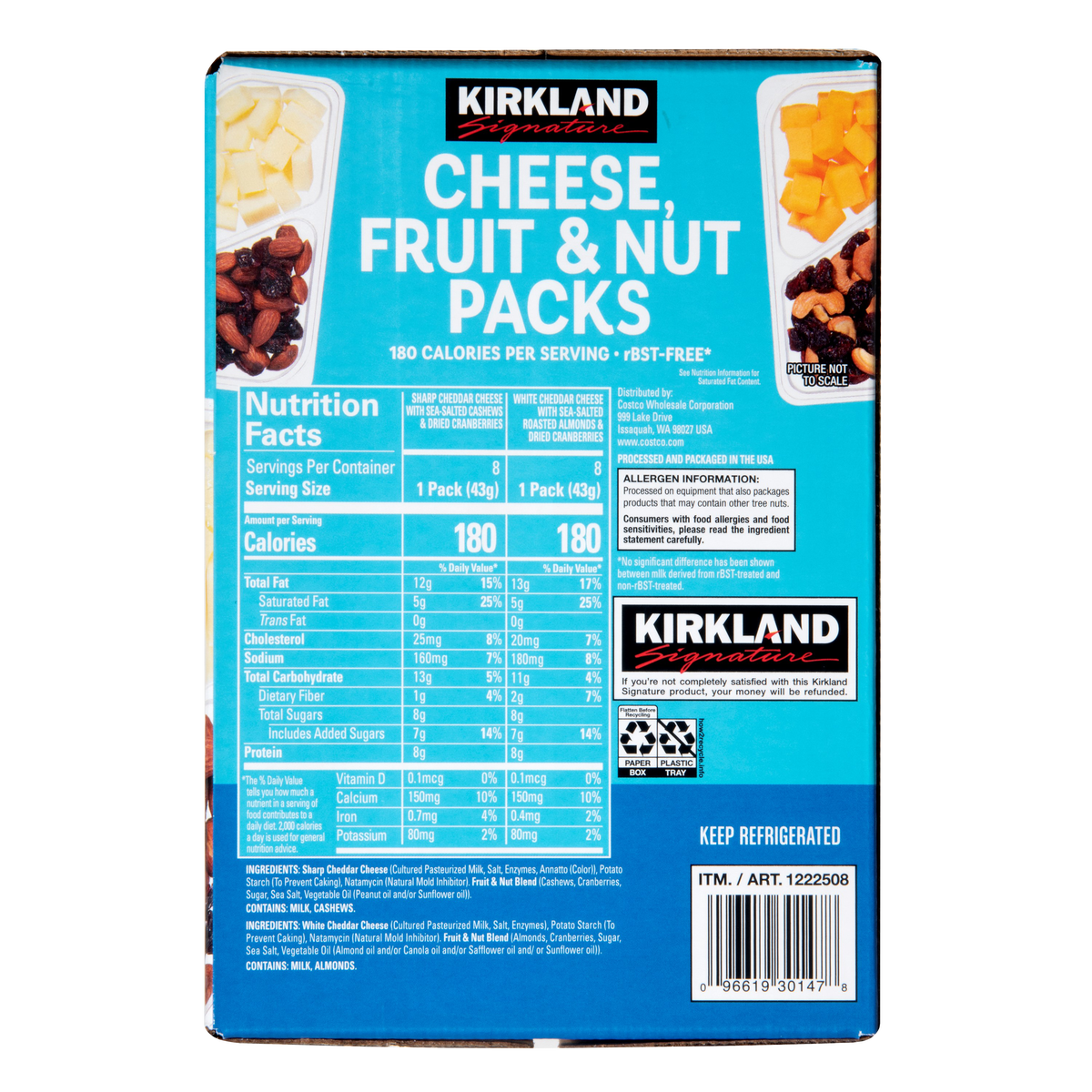 Kirkland Signature Cheese, Fruit & Nut Snack Packs, Variety Pack, 1.5 oz, 16 ct