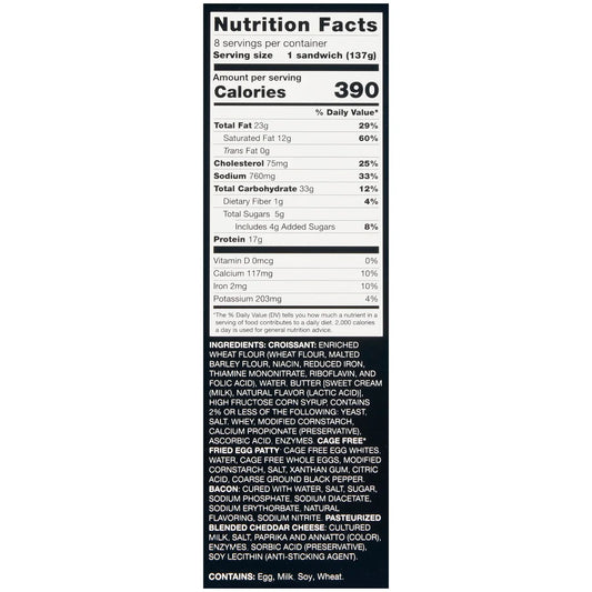 Kirkland Signature Croissant Breakfast Sandwich, Applewood Smoked Bacon, Egg and Cheese, 4.82 oz, 8 ct