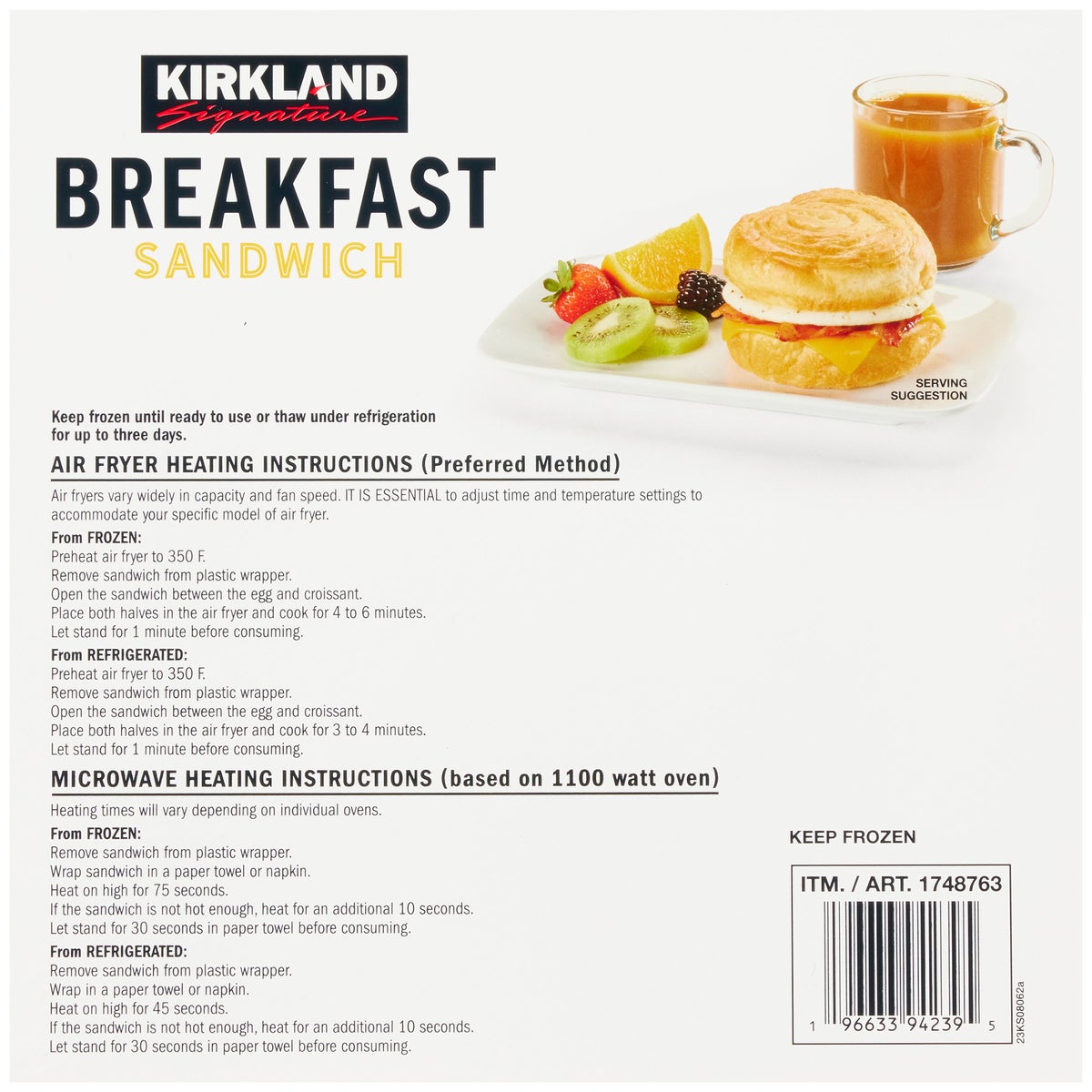 Kirkland Signature Croissant Breakfast Sandwich, Applewood Smoked Bacon, Egg and Cheese, 4.82 oz, 8 ct