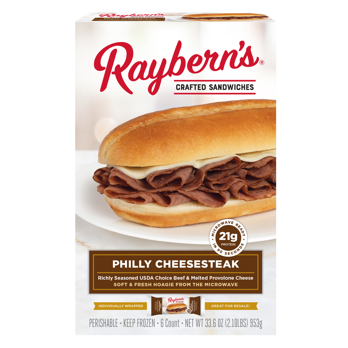 Raybern’s Crafted Sandwiches, Philly Cheesesteak, 5.6 oz, 6 ct