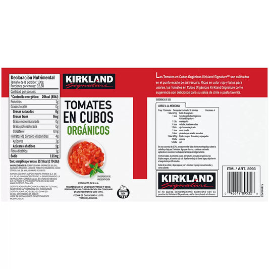 Kirkland Signature Organic Diced Tomatoes, 8/14.5 oz cans (411g)