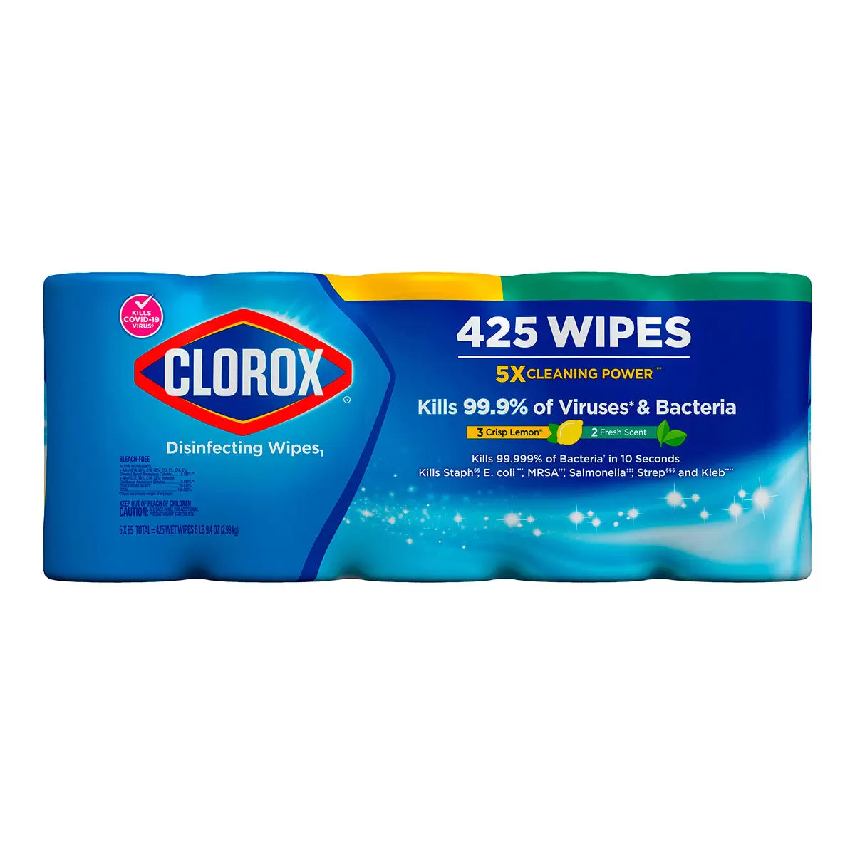 Clorox Disinfecting Wipes, 5 packs with 85 wipes each.