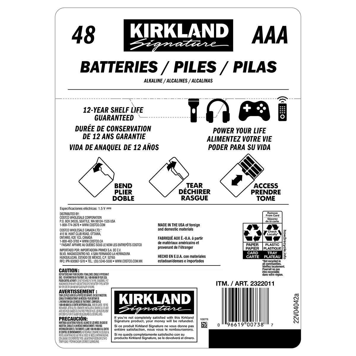 Kirkland Signature, 48-pack AAA Alkaline Batteries