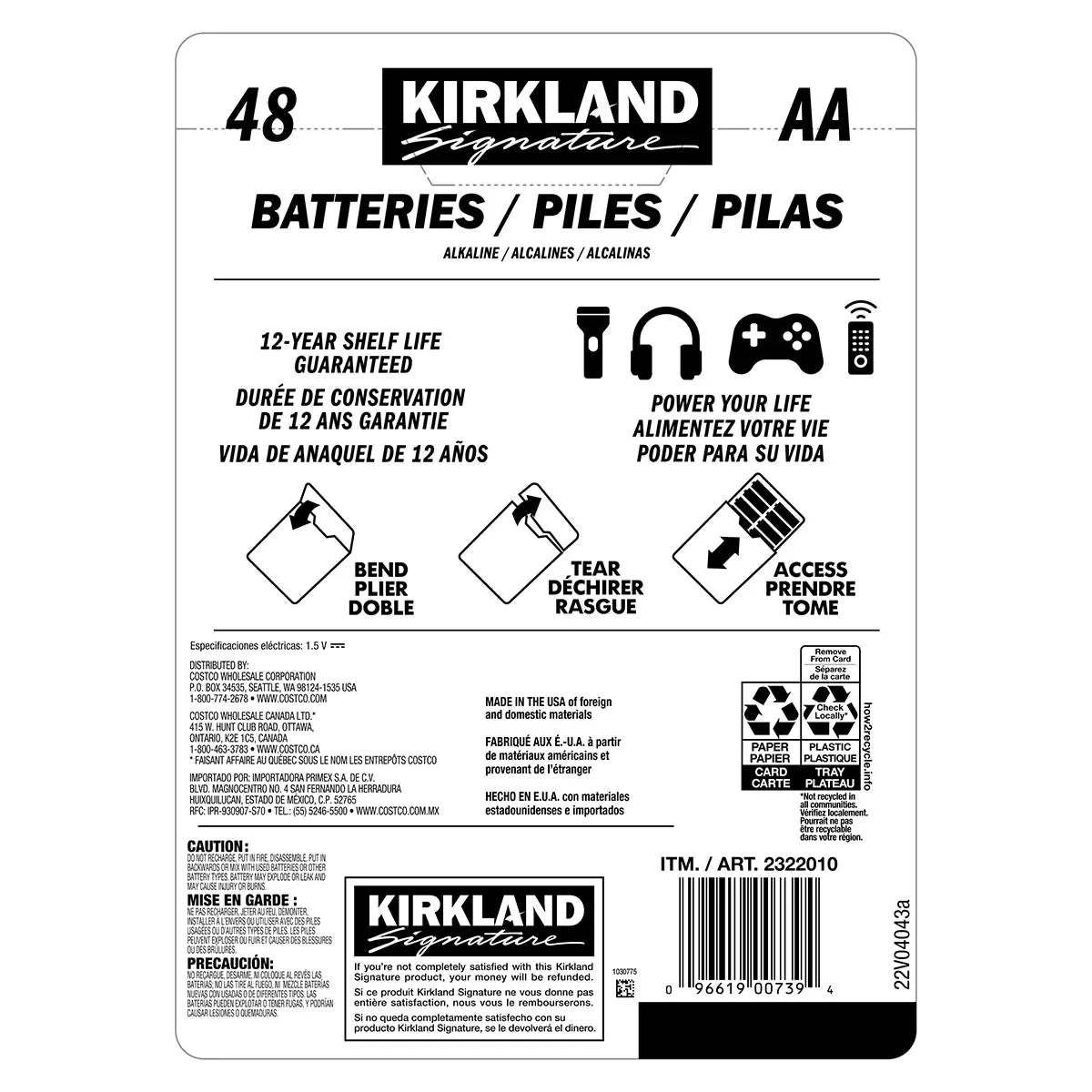 Kirkland Signature, 48-pack AA Alkaline Batteries