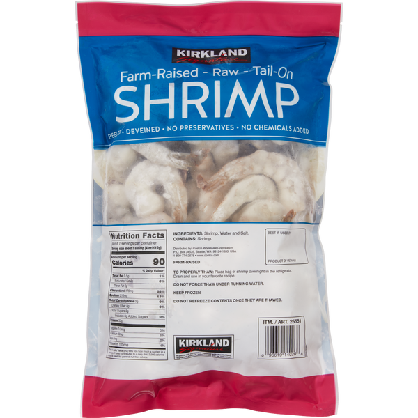 Kirkland Signature Farm-Raised Raw Shrimp, Tail-On, 21-25-count per Pound, 2 lbs