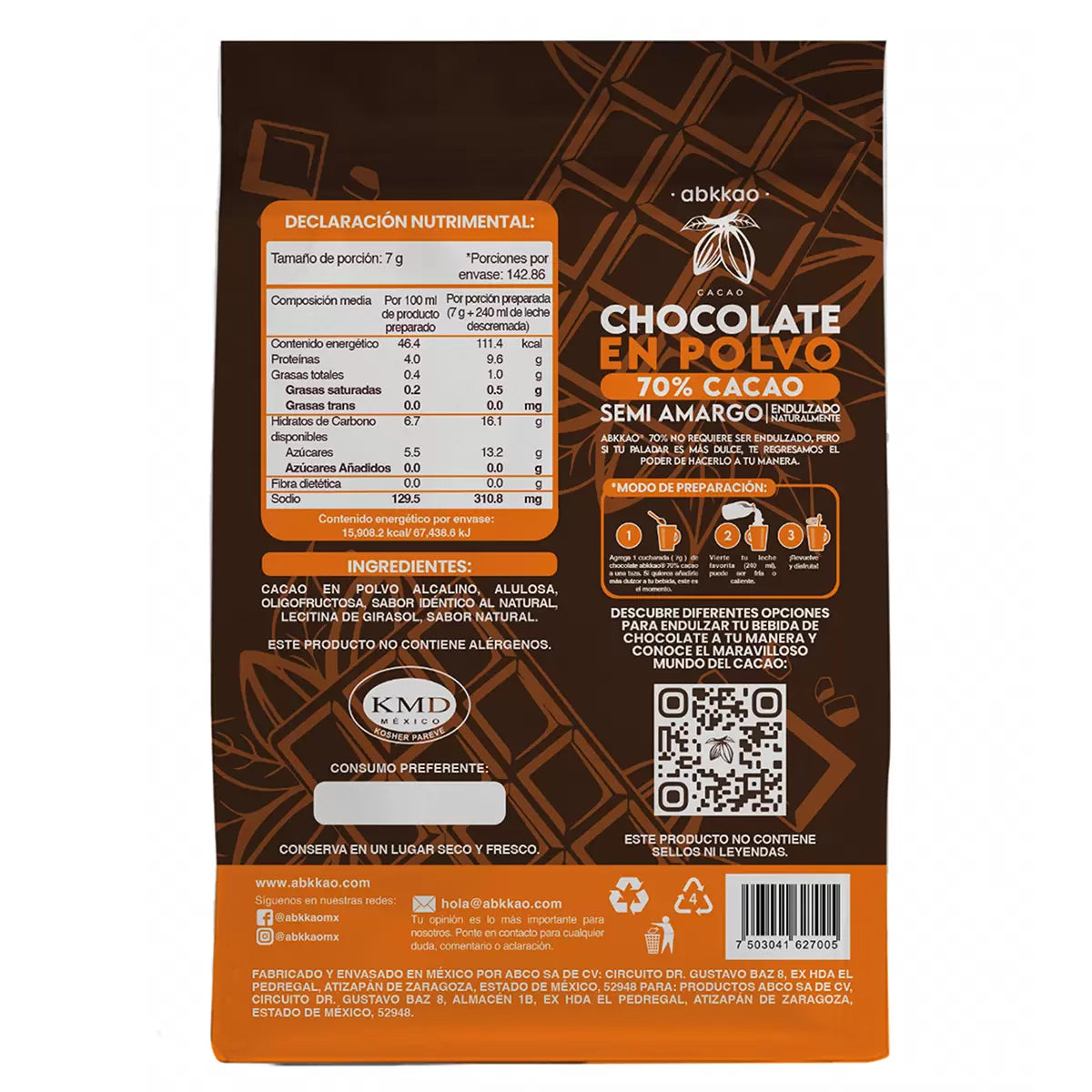 Abkkao Chocolate Powder, 70% Cacao, 1 kg