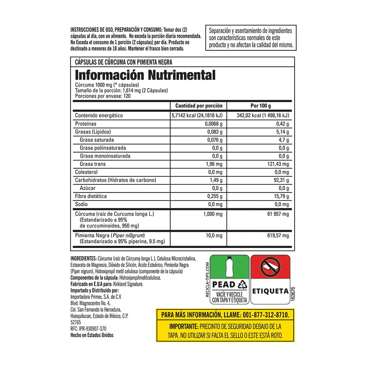 Kirkland Signature Turmeric 1000 mg with Black Pepper – 240 Capsules