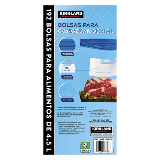 Kirkland Signature Food Freezer Bags, 192 count of 4.5 L