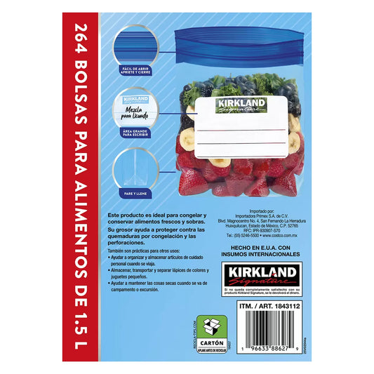 Kirkland Signature Freezer Bags, 264 count of 1.5 L
