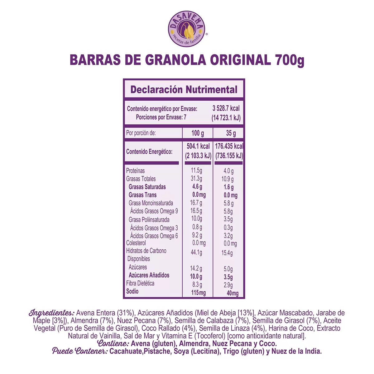 Dasavena Granola Bars 20-count