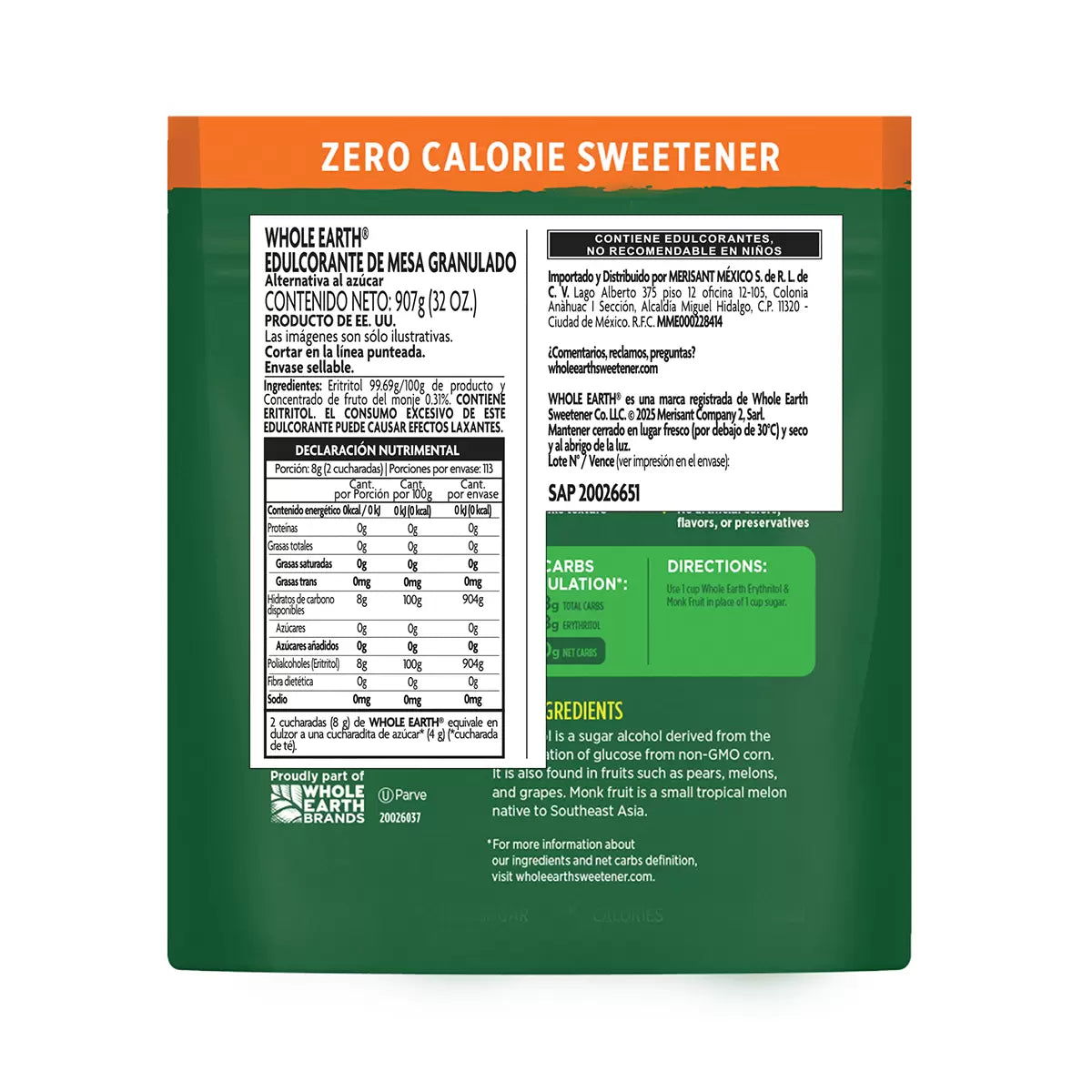 Whole Earth Erythritol and Monk Fruit Sweetener 908 g