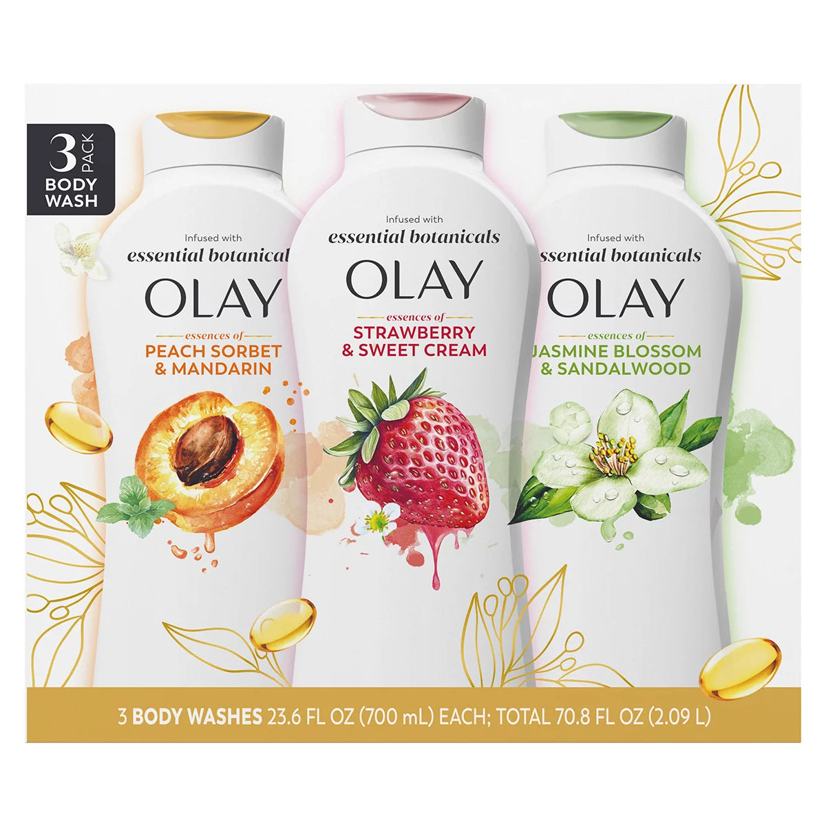 Olay Essential Botanicals Body Wash (3-pack, 700 ml each)