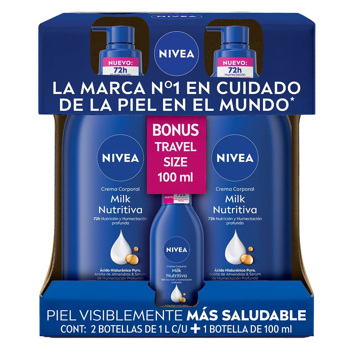 Nivea Body Milk Body Cream (2 bottles, 1 L each + 100 ml)