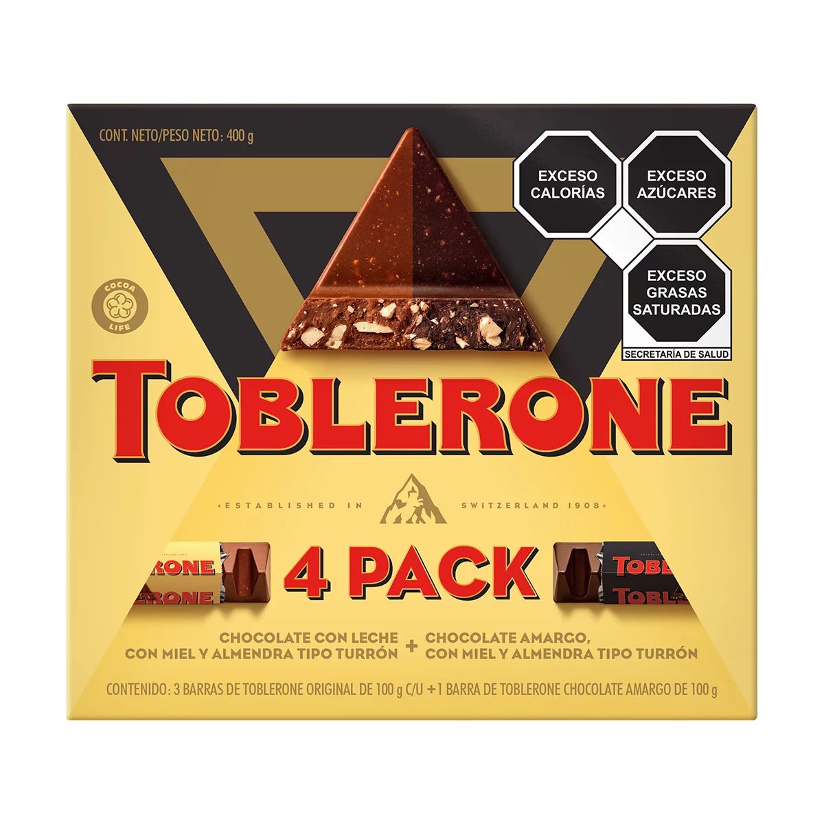 Toblerone Milk Chocolate & Dark Chocolate, 4 Pack (100 g / 3.5 oz each)