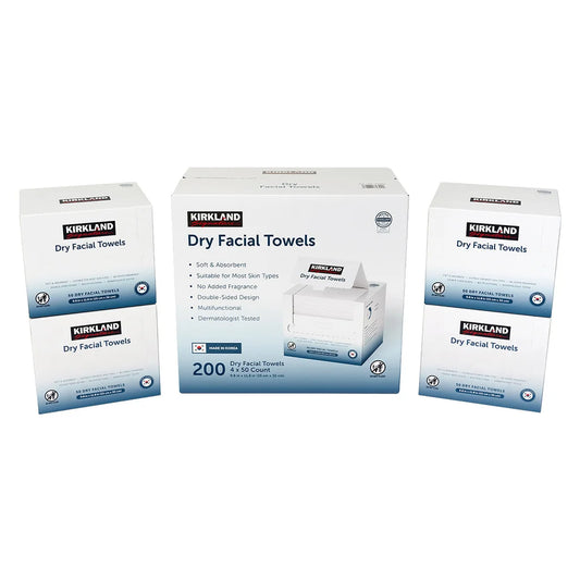 Kirkland Signature Dry Facial Towels 4 x 50 Count