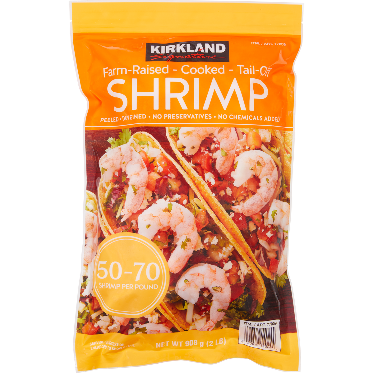 Kirkland Signature Farm-Raised Cooked Shrimp, Tail-Off, Peeled, Deveined, 50-70 ct, 2 lbs