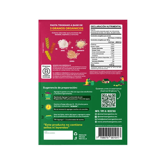 America Orgánica Gluten-Free Organic Tri-Grain Veggie Fusilli, 227 g