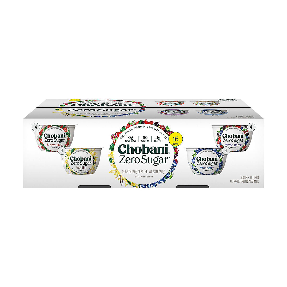 Chobani Zero Sugar Greek Yogurt, Assorted (16 x 150 g)