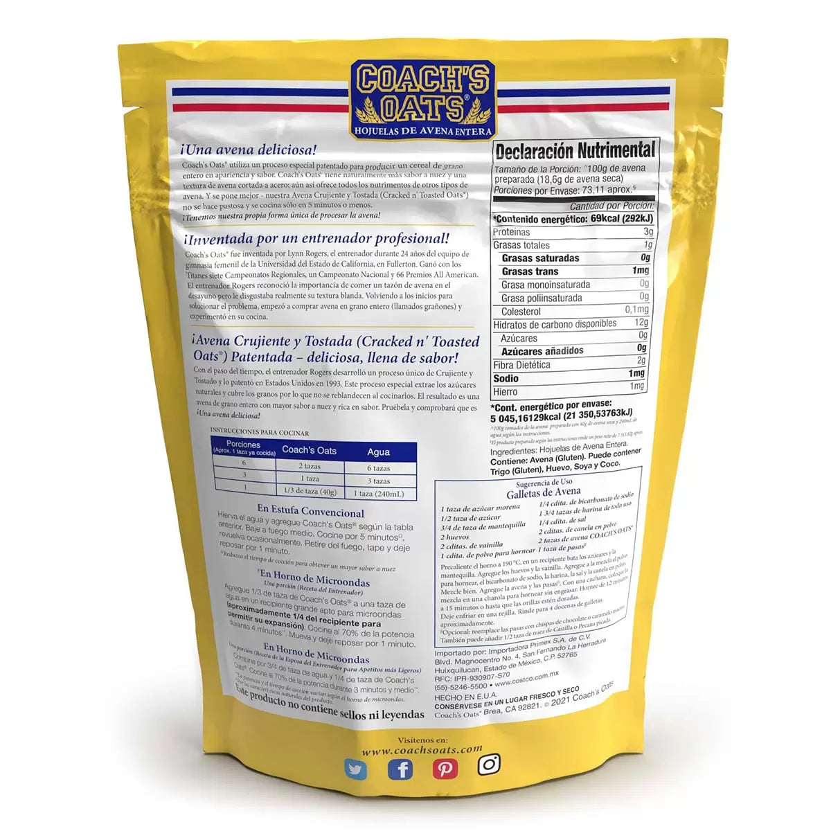 Coach ́s Oats Whole Grain Oatmeal 3 lbs
