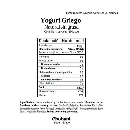 Chobani Non-Fat Greek Yogurt - Plain (4-Pack / 150g each)