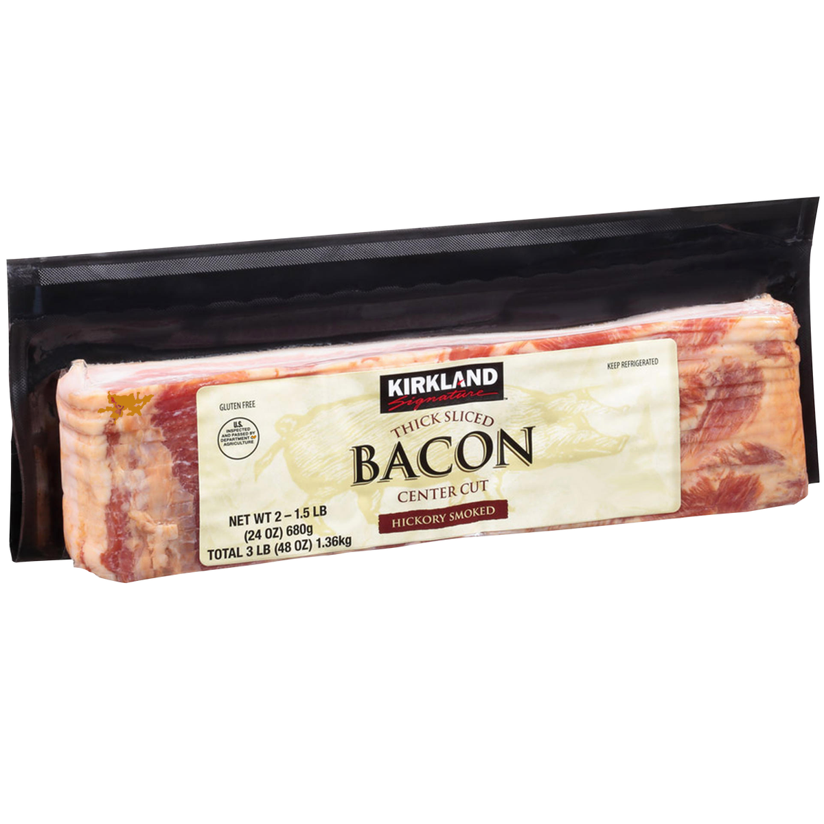 Kirkland Signature Thick Sliced Bacon, Center Cut, 1.5 lbs, 2 ct