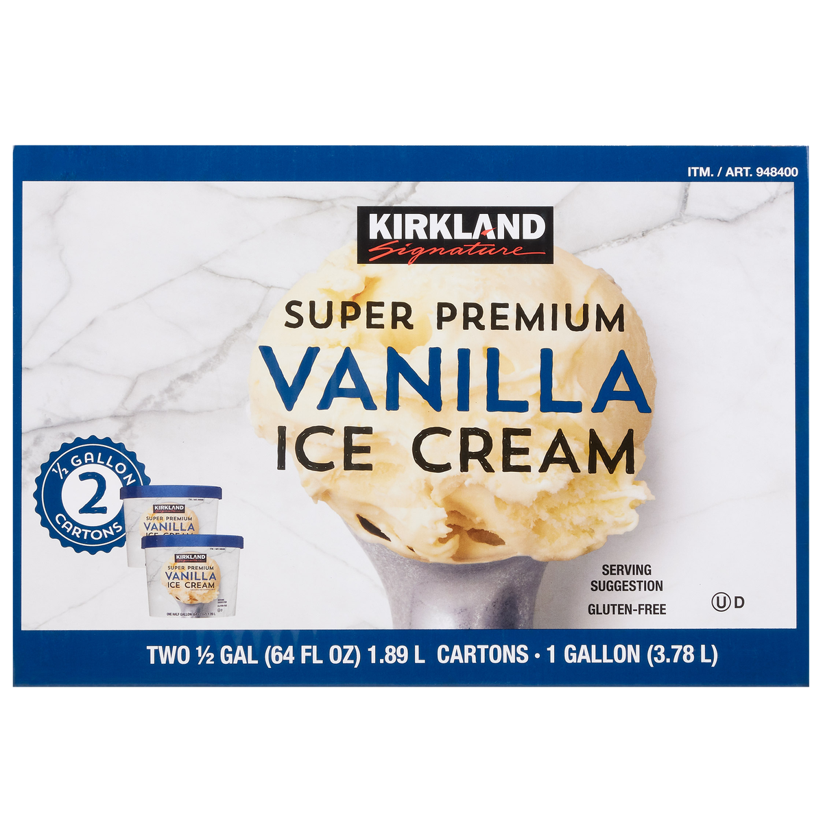 Kirkland Signature Super Premium Ice Cream, Vanilla, Half Gallon, 2 ct