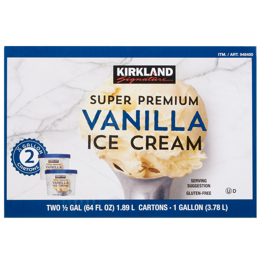 Kirkland Signature Super Premium Ice Cream, Vanilla, Half Gallon, 2 ct
