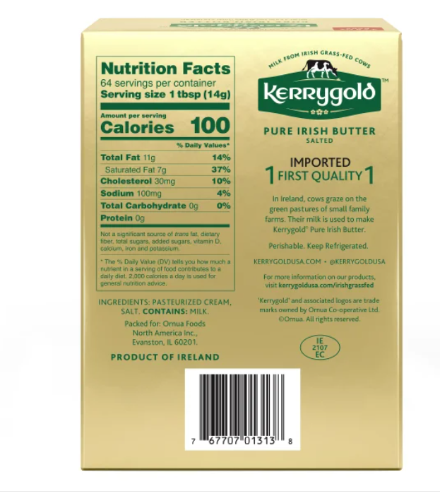 Kerrygold Pure Irish Butter, Salted, 8 oz, 4-count