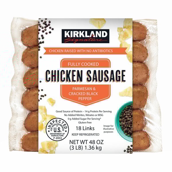 Kirkland Signature Parmesan Black Pepper & Parmesan Chicken Sausage, 3 lbs