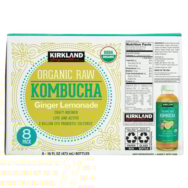 Kirkland Signaure Organic Raw Kombucha, 16 fl oz, 8-count