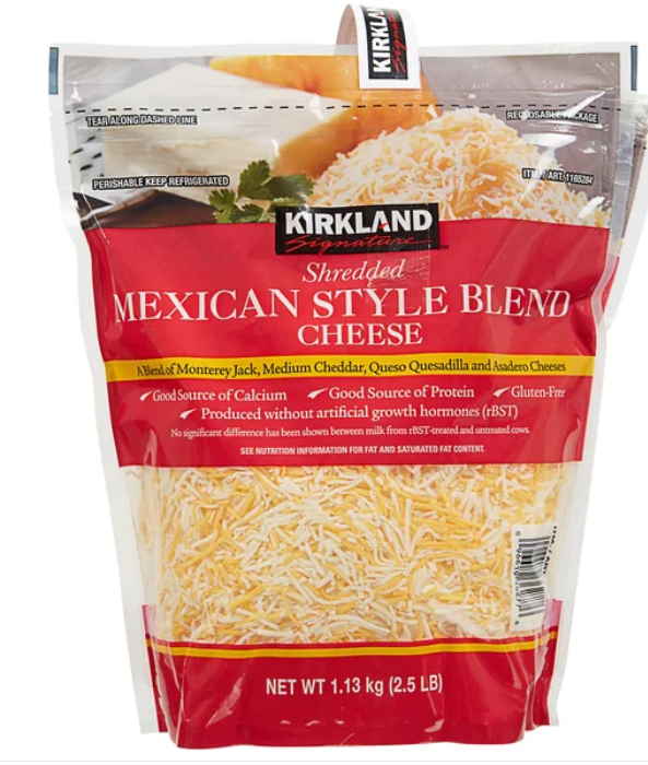 Kirkland Signature Shredded Mexican Style Blend Cheese, 2.5 lbs, 2-count