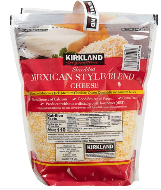 Kirkland Signature Shredded Mexican Style Blend Cheese, 2.5 lbs, 2-count