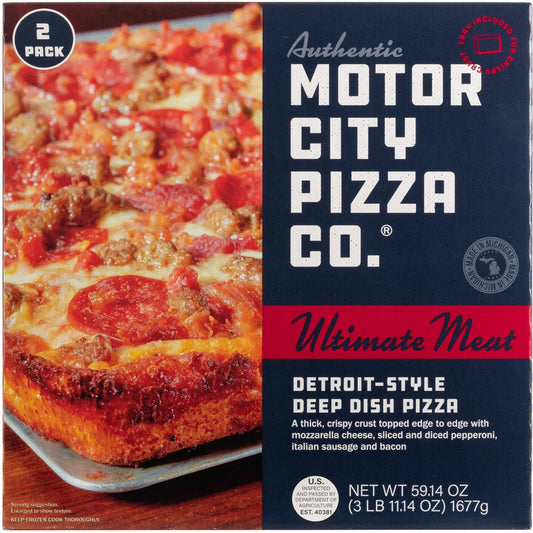 Motor City Pizza Co. Detroit-Style Deep Dish Pizza, Ultimate Meat, 2 Pack, 59.14 oz