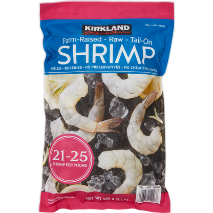 Kirkland Signature Farm-Raised Raw Shrimp, Tail-On, 21-25-count per Pound, 2 lbs