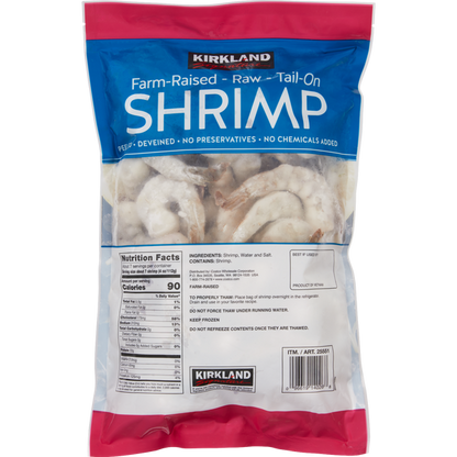 Kirkland Signature Farm-Raised Raw Shrimp, Tail-On, 21-25-count per Pound, 2 lbs