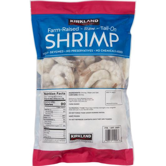 Kirkland Signature Farm-Raised Raw Shrimp, Tail-On, 21-25-count per Pound, 2 lbs