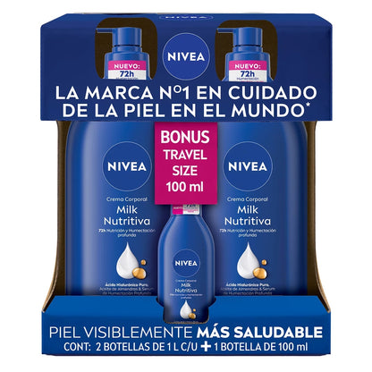Nivea Body Milk Body Cream (2 bottles, 1 L each + 100 ml)
