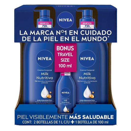 Nivea Body Milk Body Cream (2 bottles, 1 L each + 100 ml)