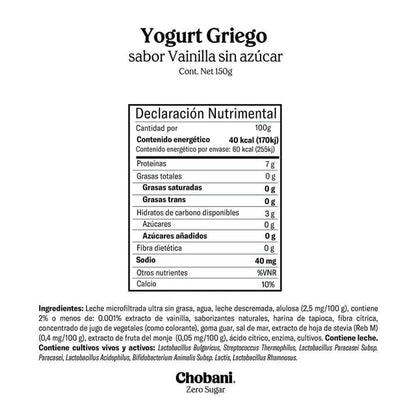 Chobani Zero Sugar Vanilla Greek Yogurt - 150g (5.3 oz)