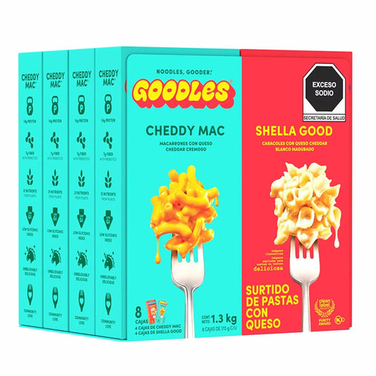 GOODLES Protein Mac & Cheese Assortment Pack - 8 Boxes (6 oz / 170 g each)