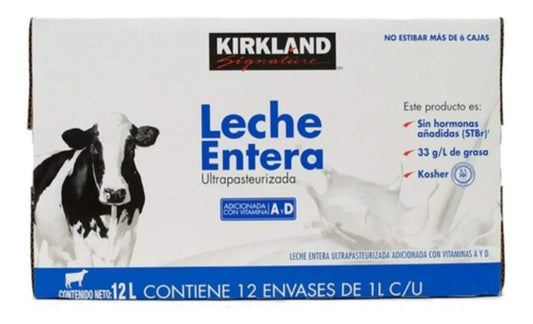Kirkland Signature Ultra-Pasteurized Whole Milk (12-pack, 1 L each)