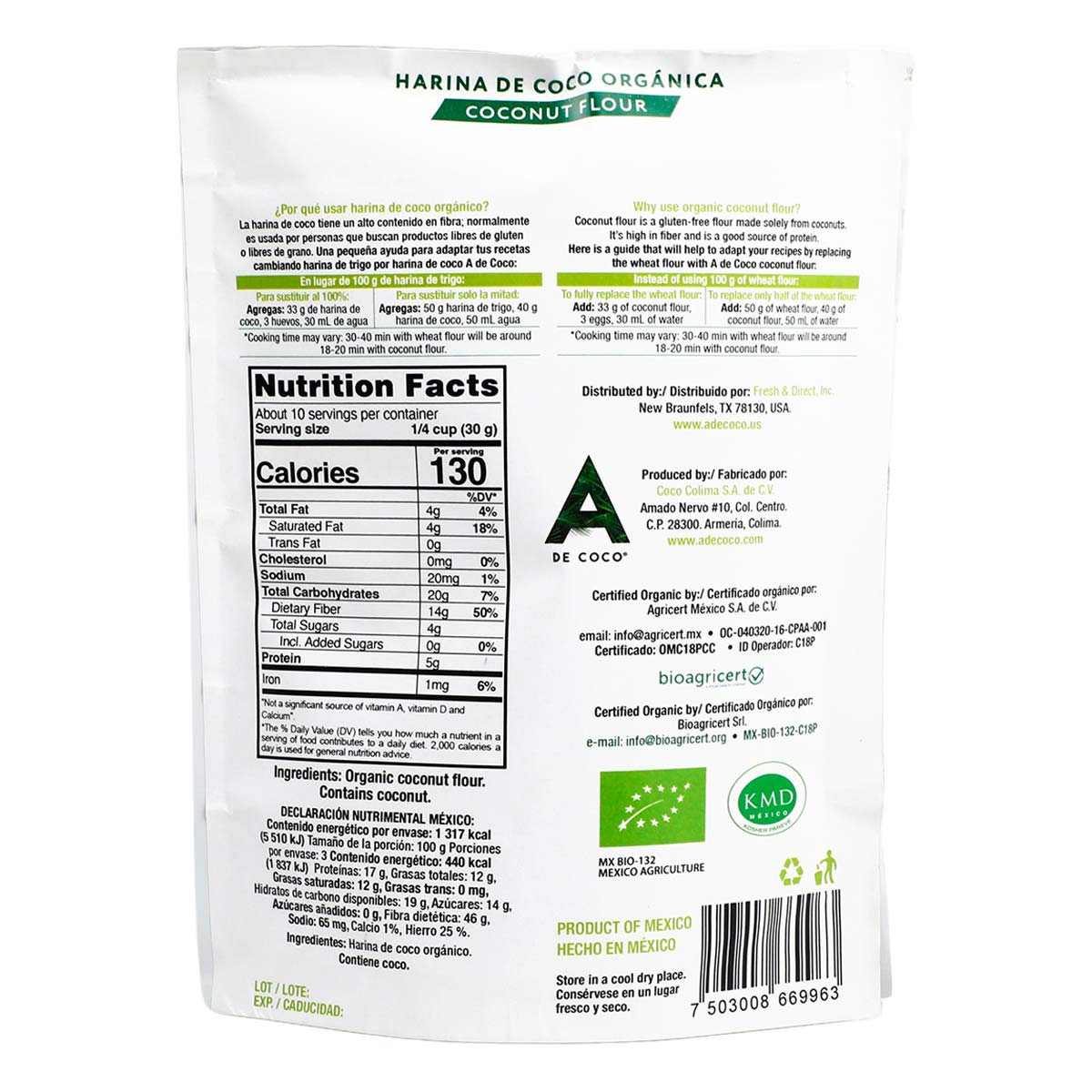 A de Coco: Organic Coconut Flour - Gluten-Free & Keto-Friendly (300g / 10.6 oz)