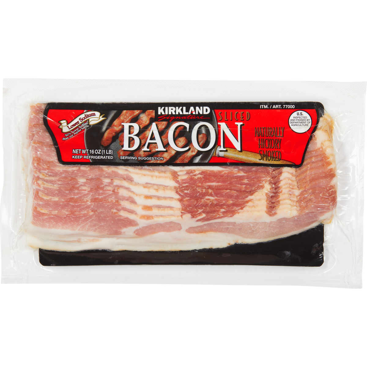 Kirkland Signature Bacon, Low Salt, Sliced, 1 lb, 4 ct