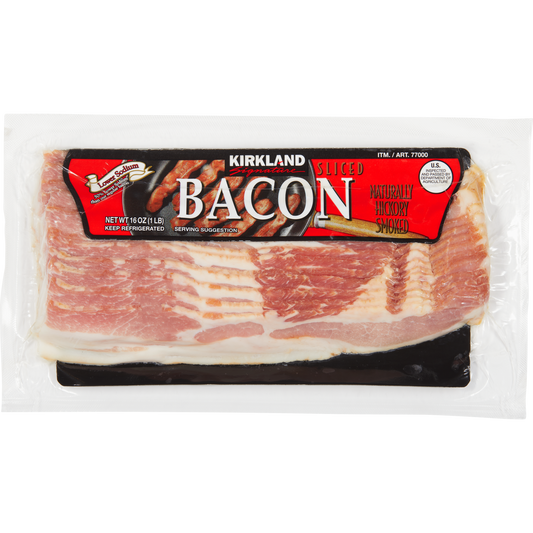 Kirkland Signature Bacon, Low Salt, Sliced, 1 lb, 4 ct