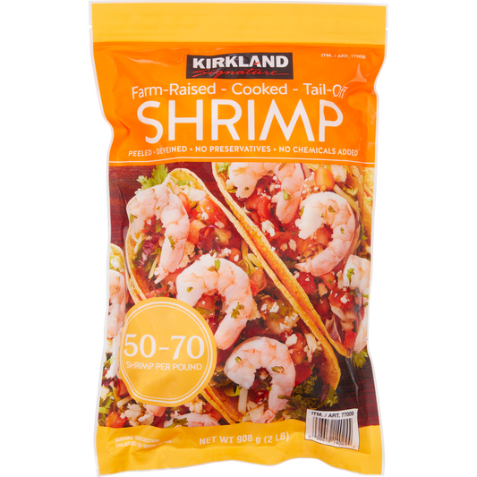 Kirkland Signature Farm-Raised Cooked Shrimp, Tail-Off, Peeled, Deveined, 50-70 ct, 2 lbs