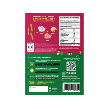 Amerca Orgánica Gluten-Free Organic Tri-Grain Veggie Penne, 227 g