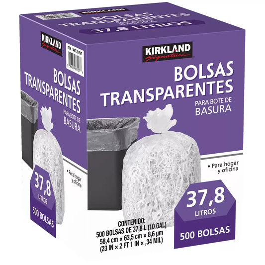 Kirkland Signature Wastebasket Liners, Clear, 10 Gallon, 500 ct