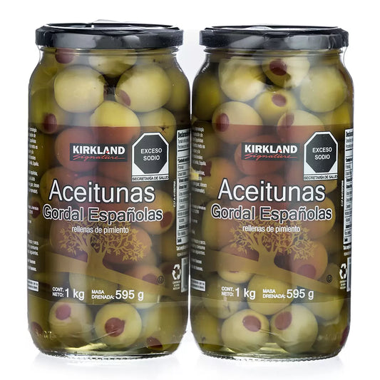 Kirkland Signature Spanish Gordal Olives Stuffed with Pimiento, 2 x 595g