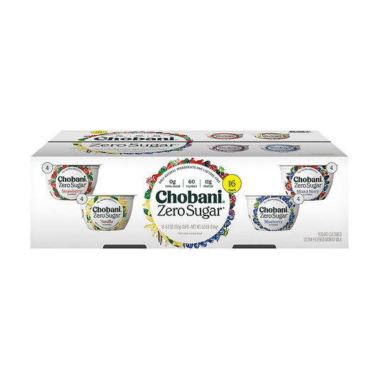 Chobani Zero Sugar Greek Yogurt, Assorted (16 x 150 g)